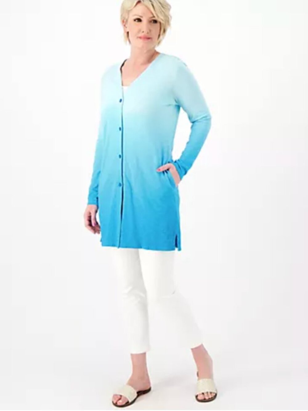 NWT d&co Beach Long Sleeve Button Front Cardigan Size XS Lightweight Cover Up
